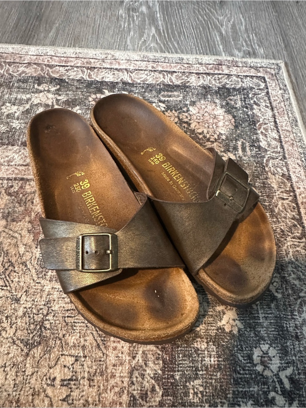 Birkenstock Brown Single-Buckle Leather Slide Sandals